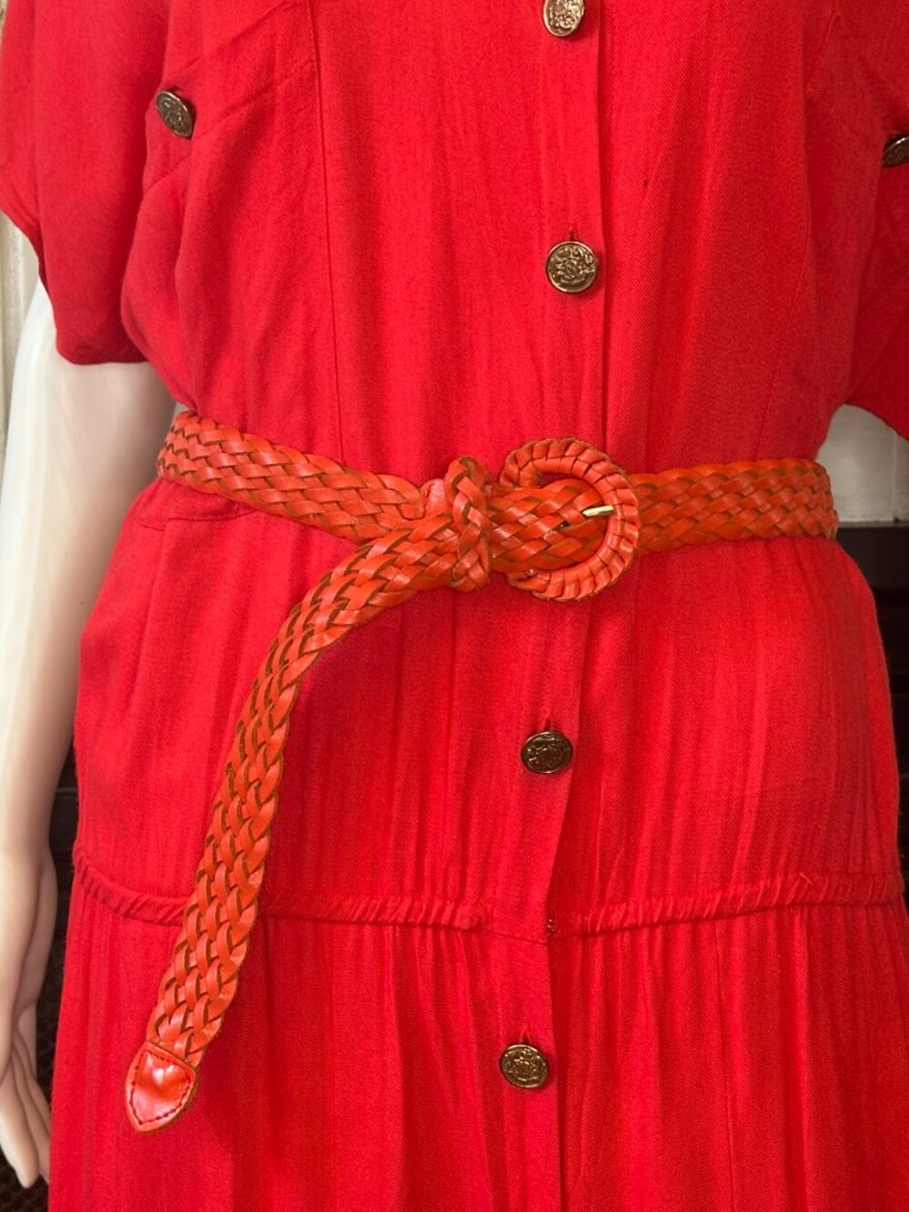 Vtg Belt Buckle Orange Braid Leather accent up to 34" Waist Medium 822